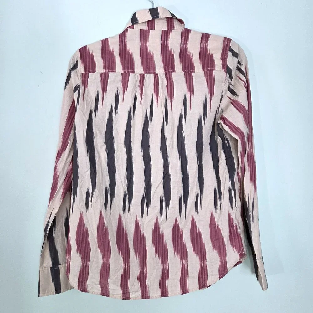 NWOT J. Crew Pink & Gray Ikat Stripe Cotton Button Down Shirt Size M